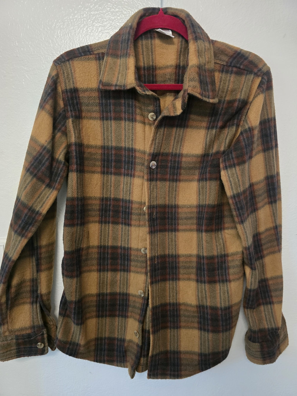 Source Unknown Tan and Black Plaid Button-Up Shirt